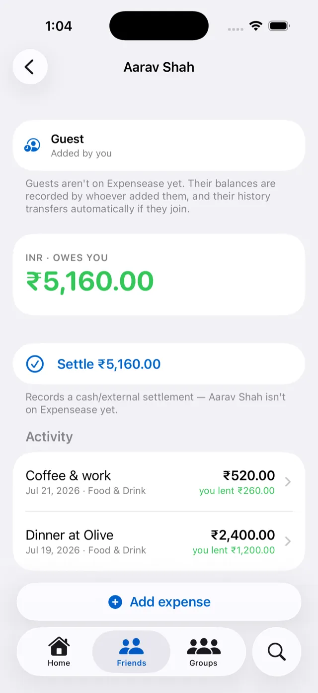 Friend balance detail